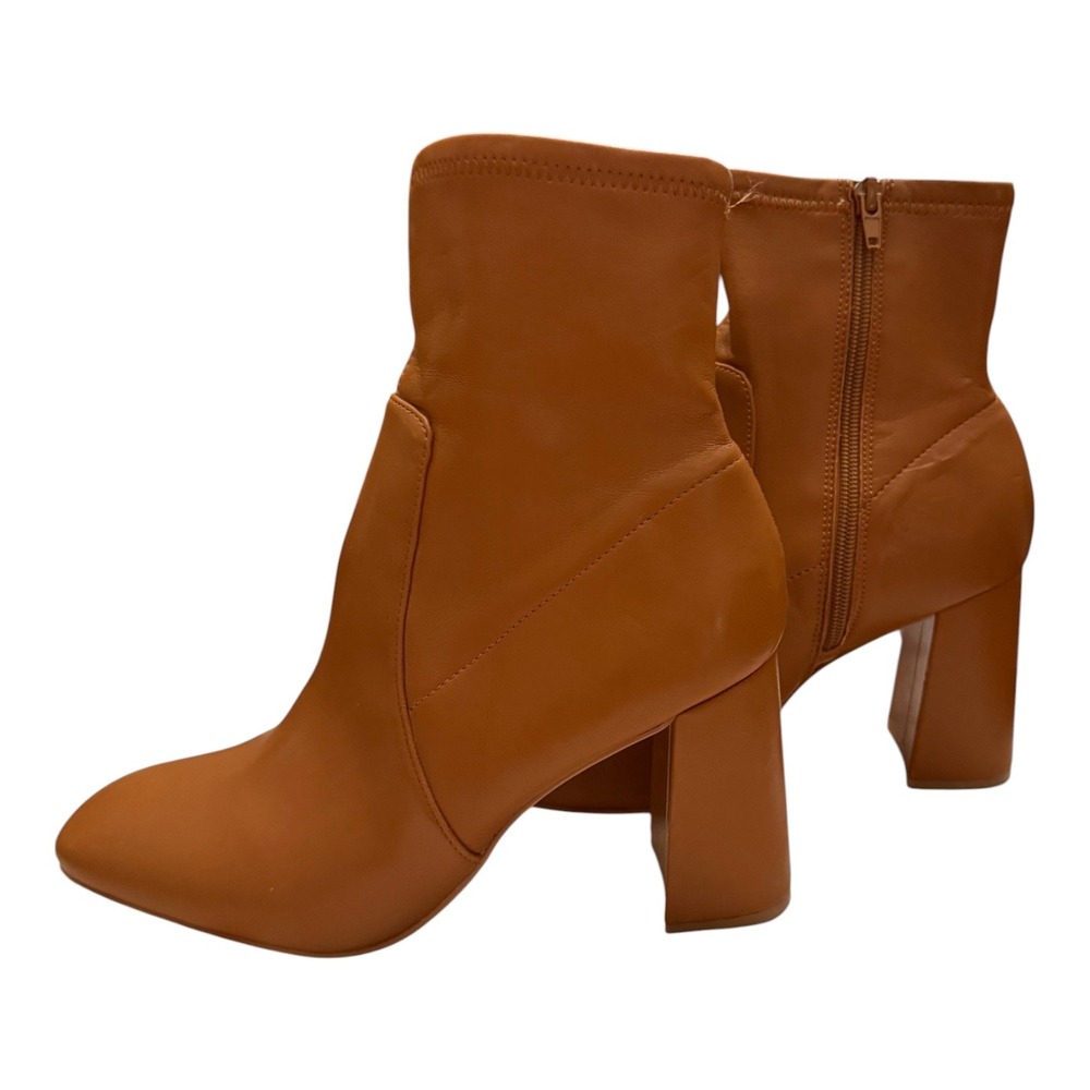 Express Women 9M Cognac Square Toe Ankle Boots Chunky 3.5" Block Heel Y2K